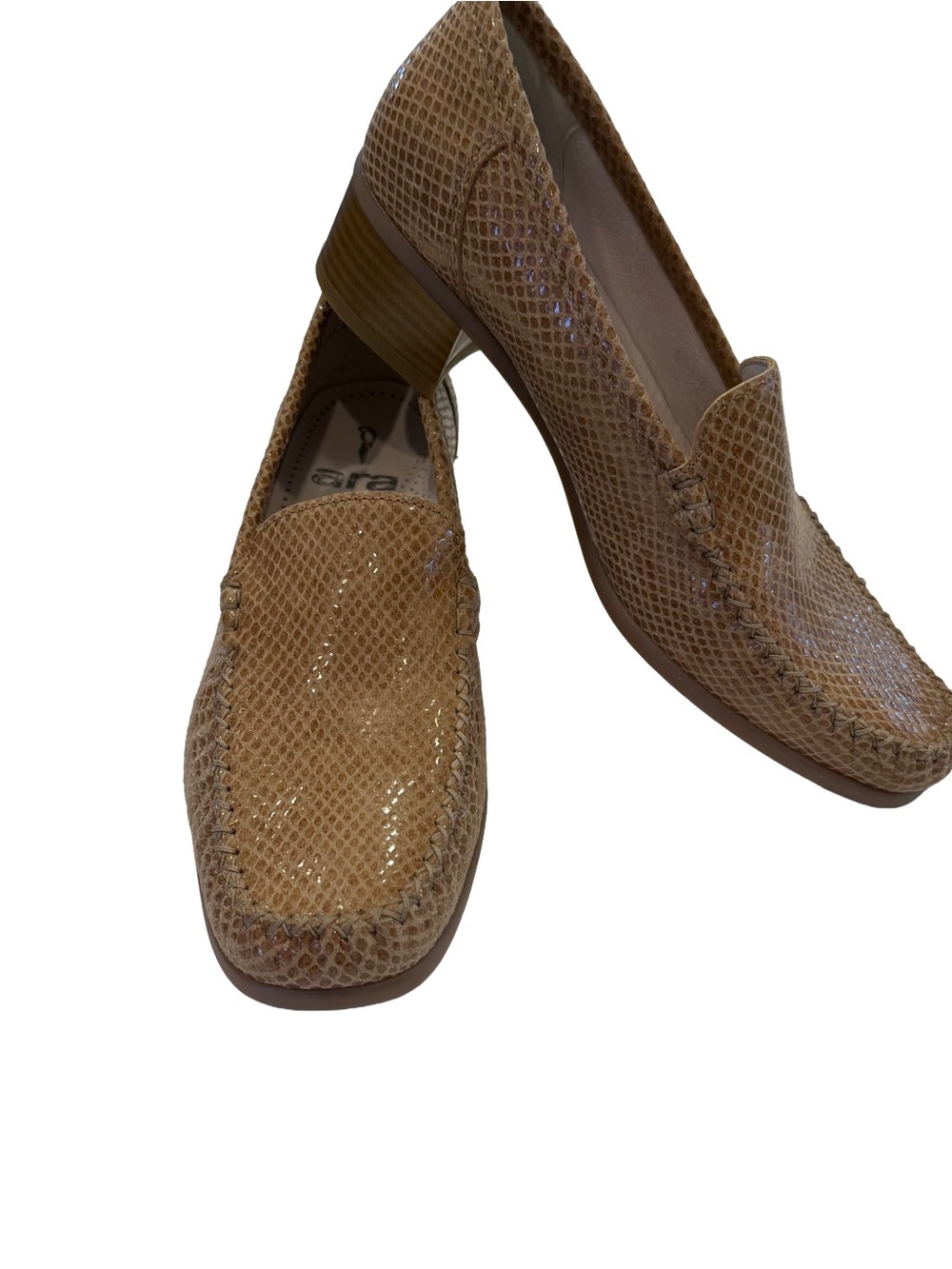 Ara Germany Mokassin Women's Tan Snake Print Leather Loafers Sz US 8.5 U.K 6.5